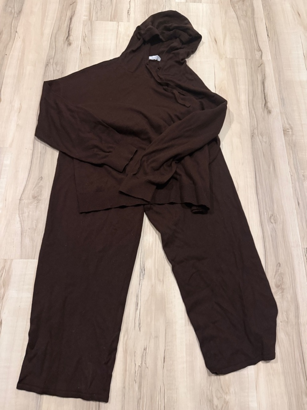 Women's Brown Knit Hoodie & Wide-Leg Pants Set